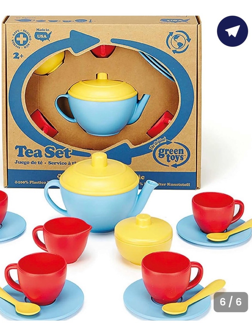 NWT Tea Set Green Toys 17 pieces for Kids Blue & Yellow